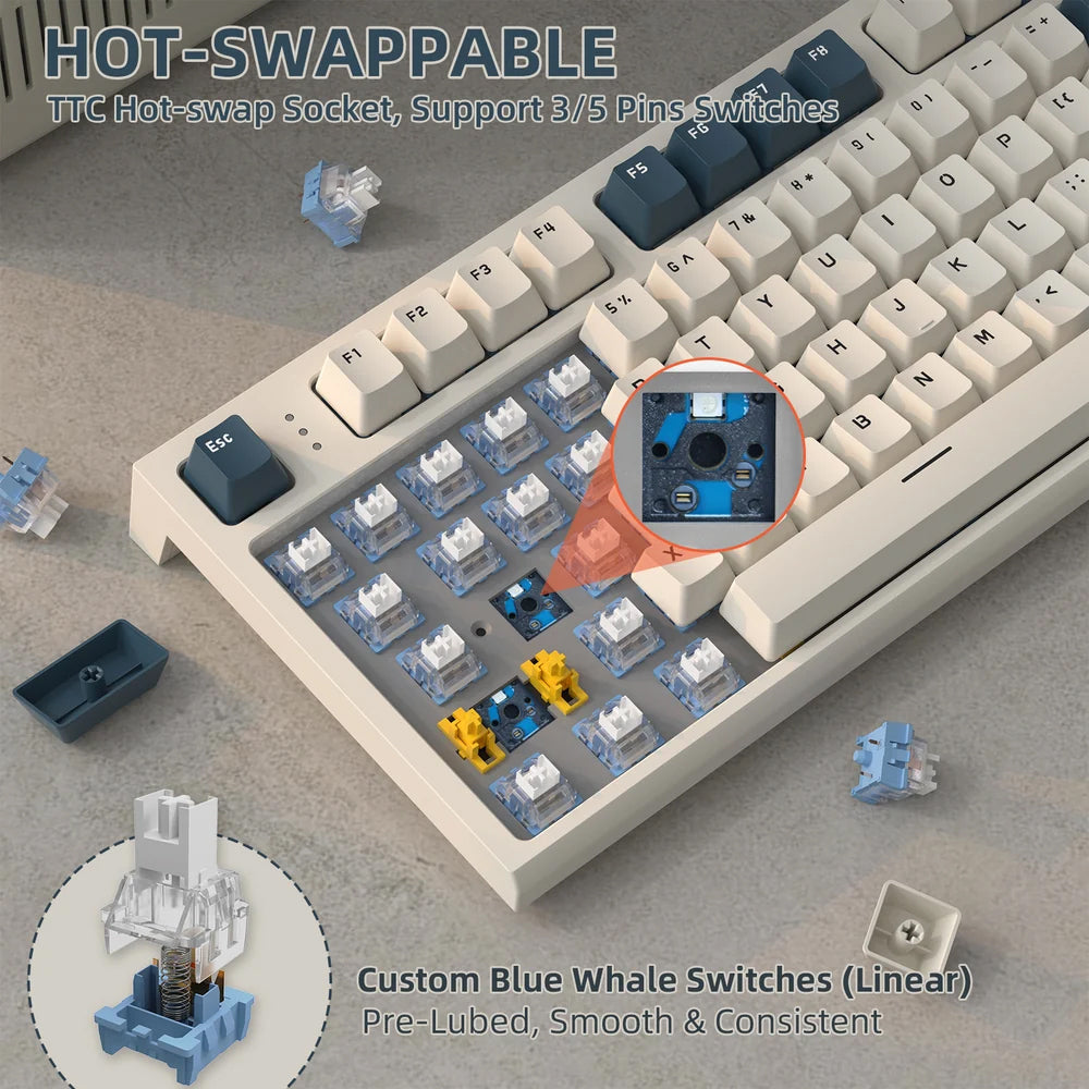 Attack Shark K86 Blue Whale Switch Triple Mode Rechargeable Bluetooth Wireless & Wired RGB Gaming Keyboard English & Arabic