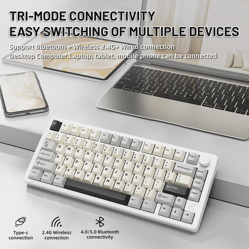 Attack Shark M86 Bluebreey Switch Triple Mode Rechargeable Bluetooth Wireless & Wired RGB Gaming Keyboard English & Arabic - Cheese White