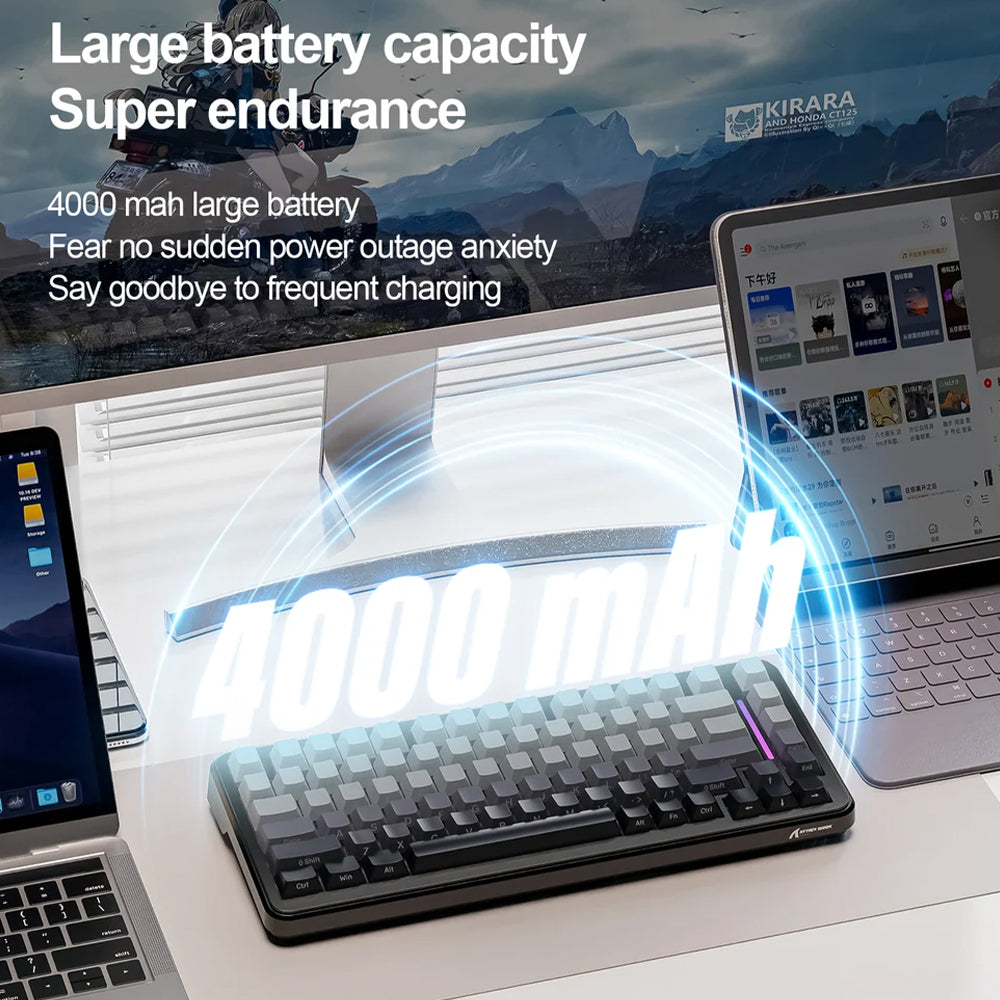 Attack Shark M86 Bluebreey Switch Triple Mode Rechargeable Bluetooth Wireless & Wired RGB Gaming Keyboard English & Arabic - Cheese White
