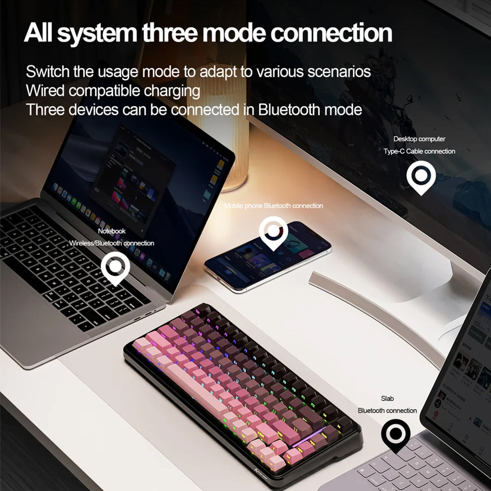 Attack Shark M86 Bluebreey Switch Triple Mode Rechargeable Bluetooth Wireless & Wired RGB Gaming Keyboard English & Arabic - Cheese White
