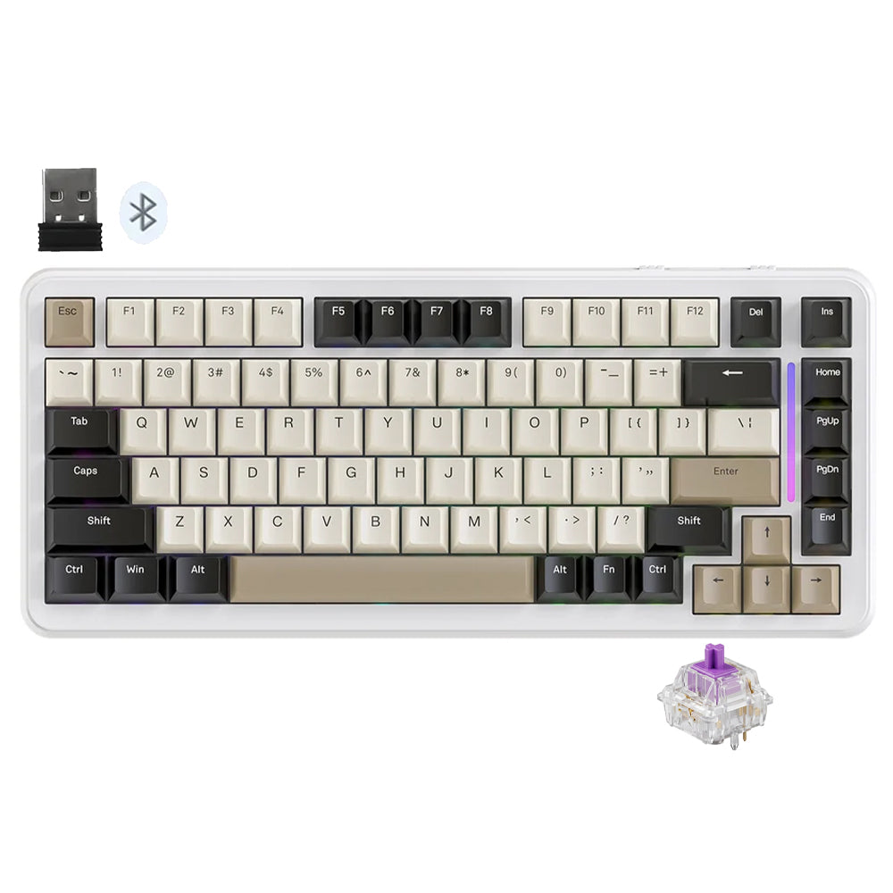 Attack Shark M86 Bluebreey Switch Triple Mode Rechargeable Bluetooth Wireless & Wired RGB Gaming Keyboard English & Arabic - Cheese White
