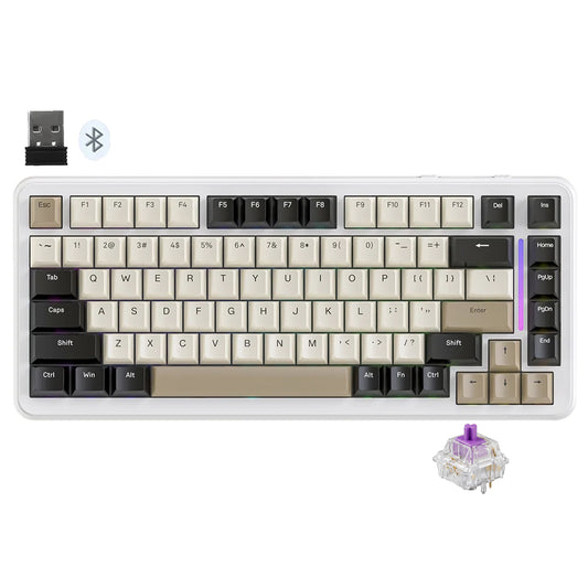 Attack Shark M86 Bluebreey Switch Triple Mode Rechargeable Bluetooth Wireless & Wired RGB Gaming Keyboard English & Arabic - Cheese White