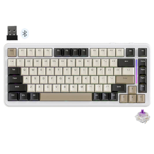كيبورد أتاك شارك سلكي و لاسلكي بلوتوث ثلاثي الوضع قابل للشحن RGB جيمنج سويتش بلوبري إنجليزي وعربي M86 - ابيض كريمي