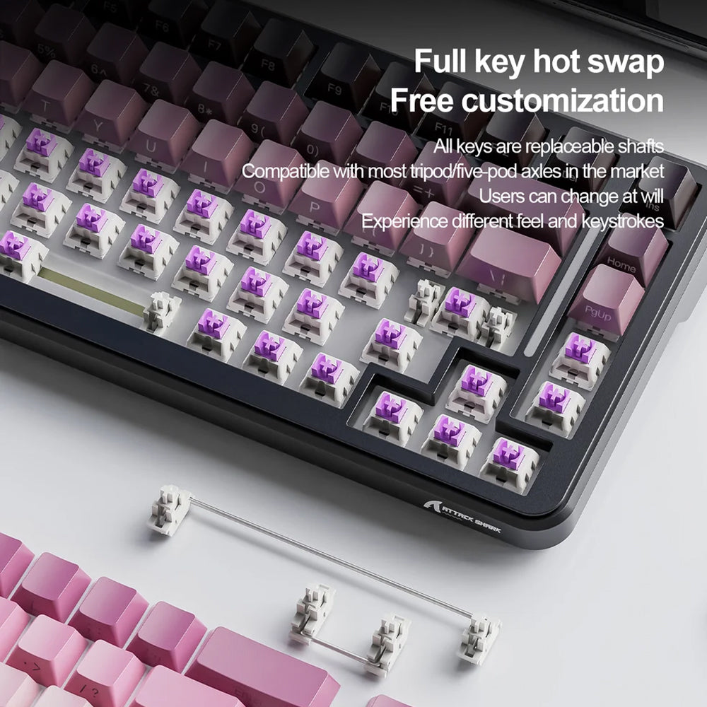 Attack Shark M86 Bluebreey Switch Triple Mode Rechargeable Bluetooth Wireless & Wired RGB Gaming Keyboard English & Arabic - Cheese White