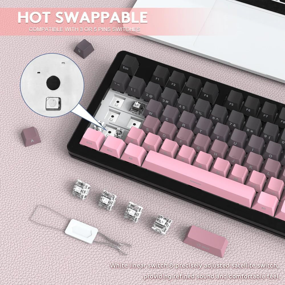 Attack Shark M87PROV2RGB White Jade Switch Triple Mode Rechargeable Bluetooth Wireless & Wired RGB Gaming Keyboard English & Arabic