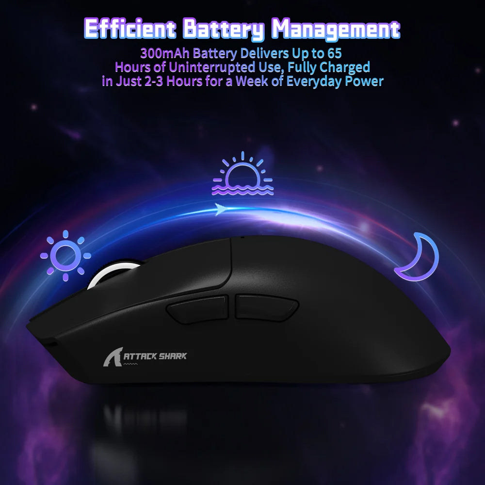 Attack Shark X11SE Triple Mode Rechargeable Bluetooth Wireless & Wired RGB Gaming Mouse 22000Dpi - Black