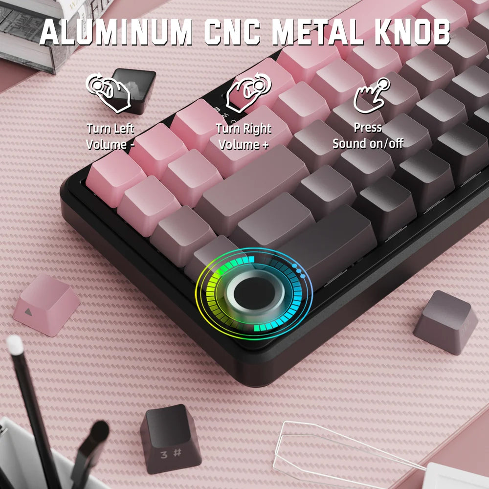 Attack Shark X66 Strawberry Switch Triple Mode Rechargeable Bluetooth Wireless & Wired RGB Gaming Keyboard English & Arabic