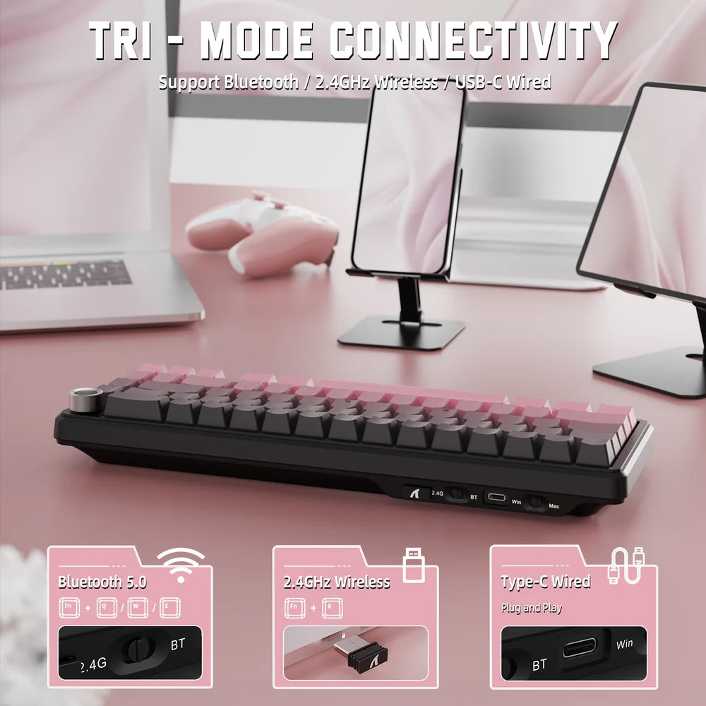 Attack Shark X66 Strawberry Switch Triple Mode Rechargeable Bluetooth Wireless & Wired RGB Gaming Keyboard English & Arabic