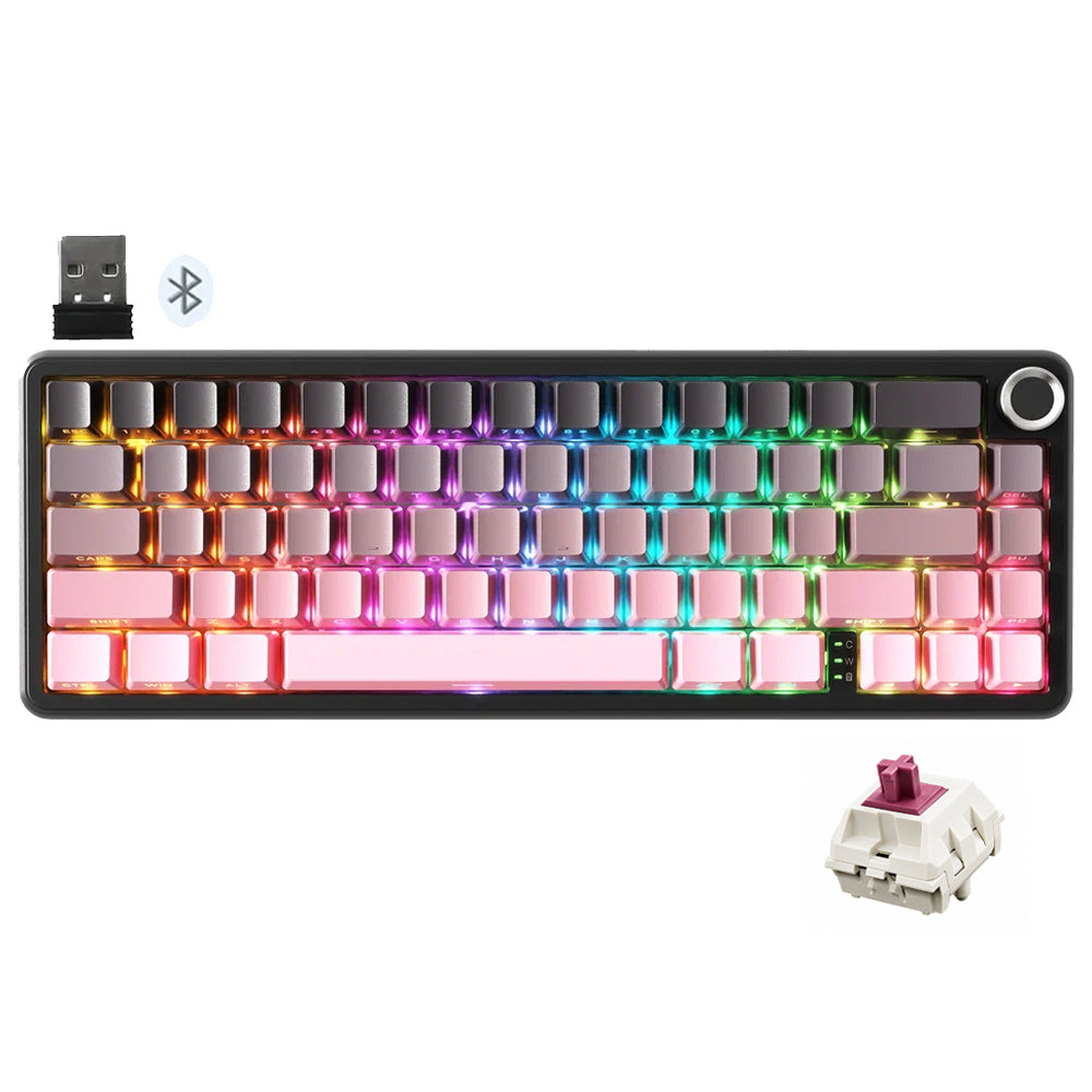 Attack Shark X66 Strawberry Switch Triple Mode Rechargeable Bluetooth Wireless & Wired RGB Gaming Keyboard English & Arabic
