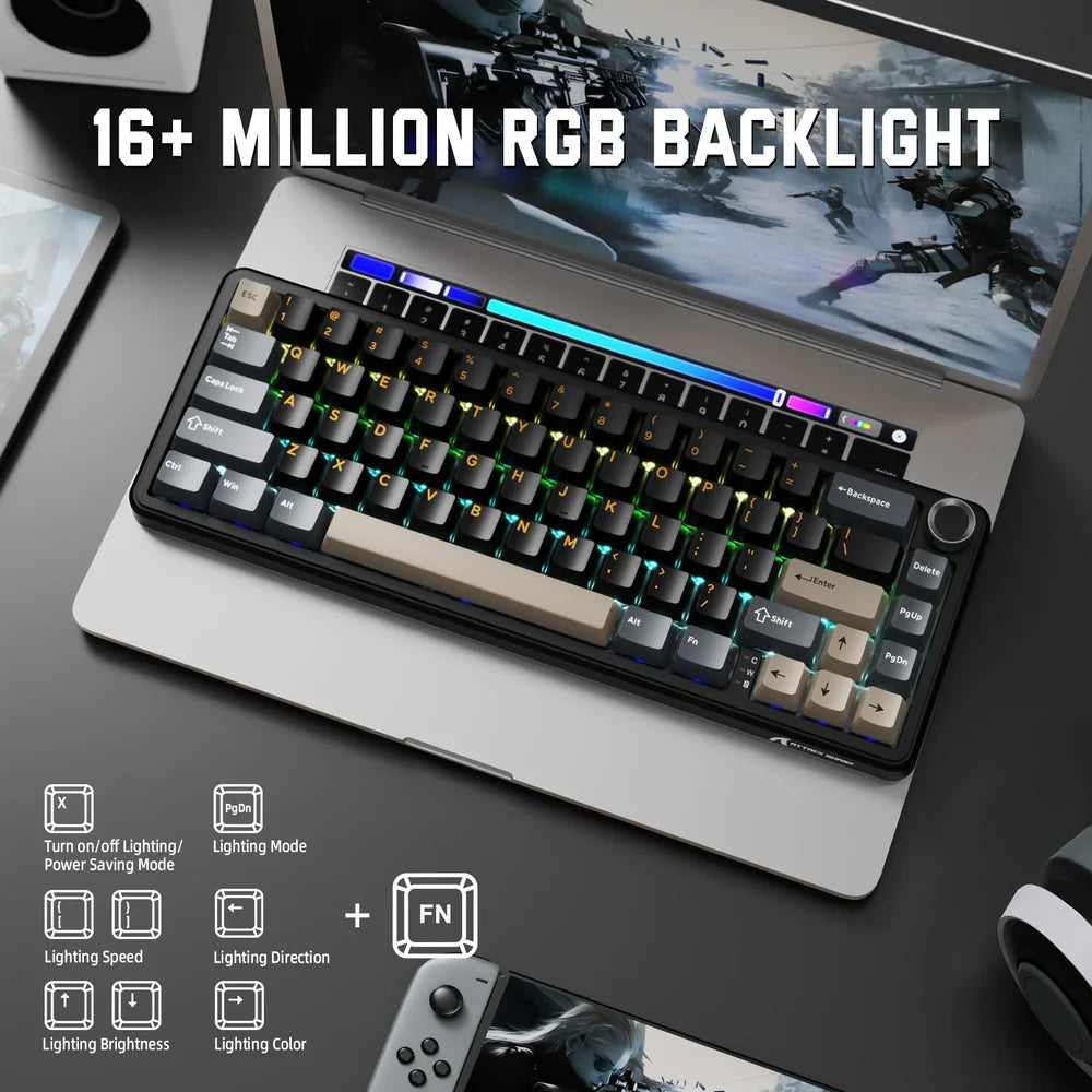Attack Shark X66 Strawberry Switch Triple Mode Rechargeable Bluetooth Wireless & Wired RGB Gaming Keyboard English & Arabic
