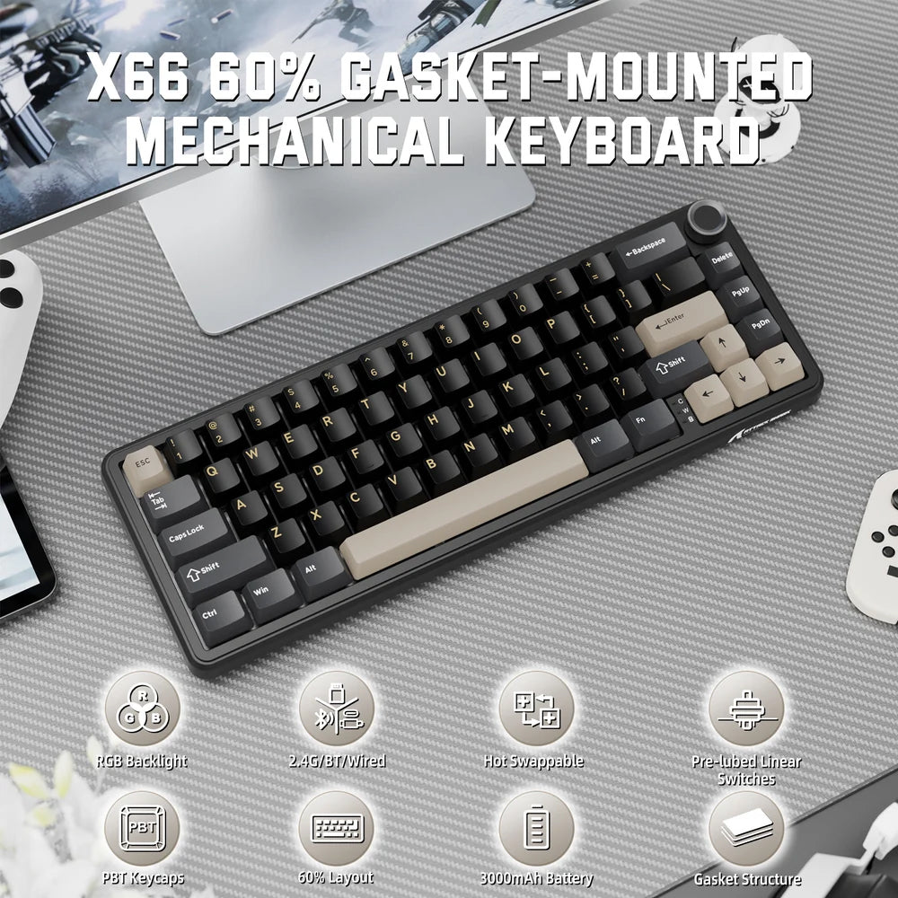 Attack Shark X66 Strawberry Switch Triple Mode Rechargeable Bluetooth Wireless & Wired RGB Gaming Keyboard English & Arabic