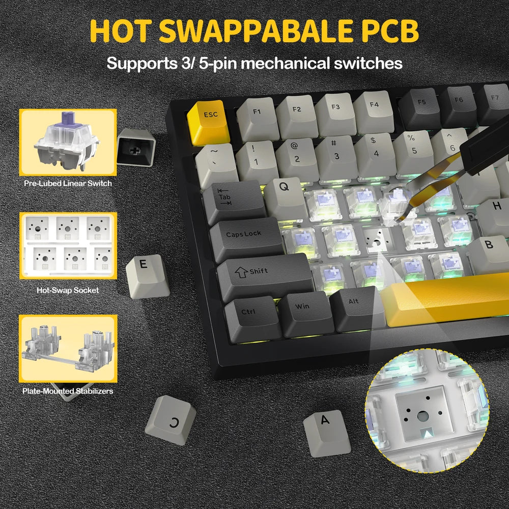Attack Shark X820 Ultra Gift Switch Triple Mode Rechargeable Bluetooth Wireless & Wired RGB Gaming Keyboard English & Arabic