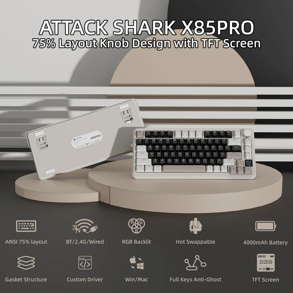 Attack Shark X85Pro Bluebreey Switch Triple Mode Rechargeable Bluetooth Wireless & Wired RGB Gaming Keyboard English & Arabic