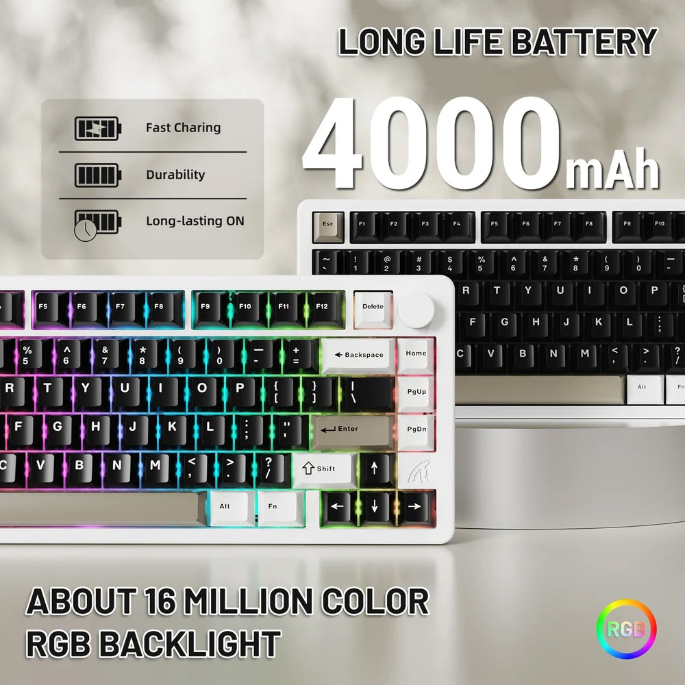 كيبورد أتاك شارك سلكي و لاسلكي بلوتوث ثلاثي الوضع قابل للشحن RGB جيمنج سويتش اخضر فاتح إنجليزي وعربي  X86 - ابيض 