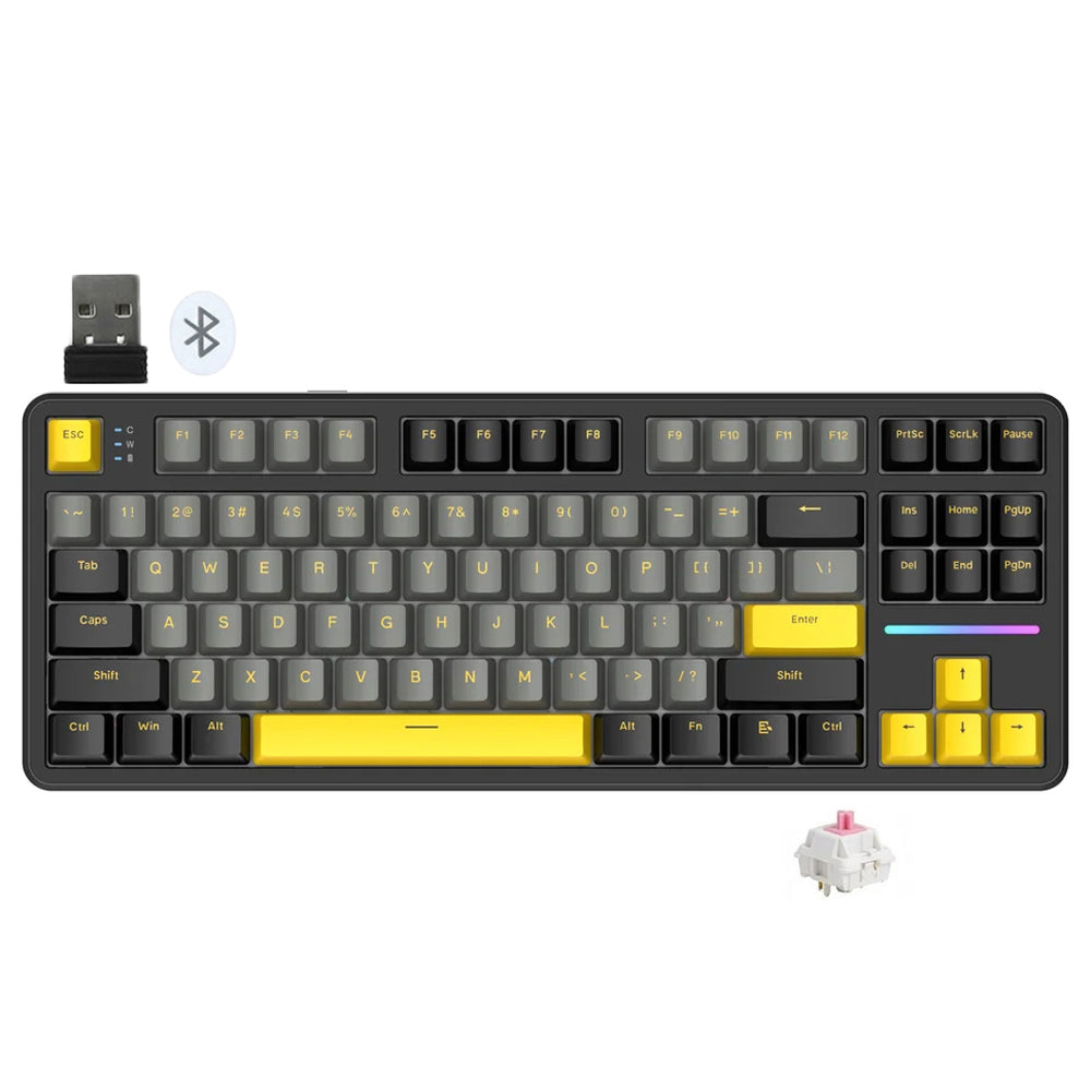 Attack Shark X87 Pink Switch Triple Mode Rechargeable Bluetooth Wireless & Wired RGB Gaming Keyboard English & Arabic