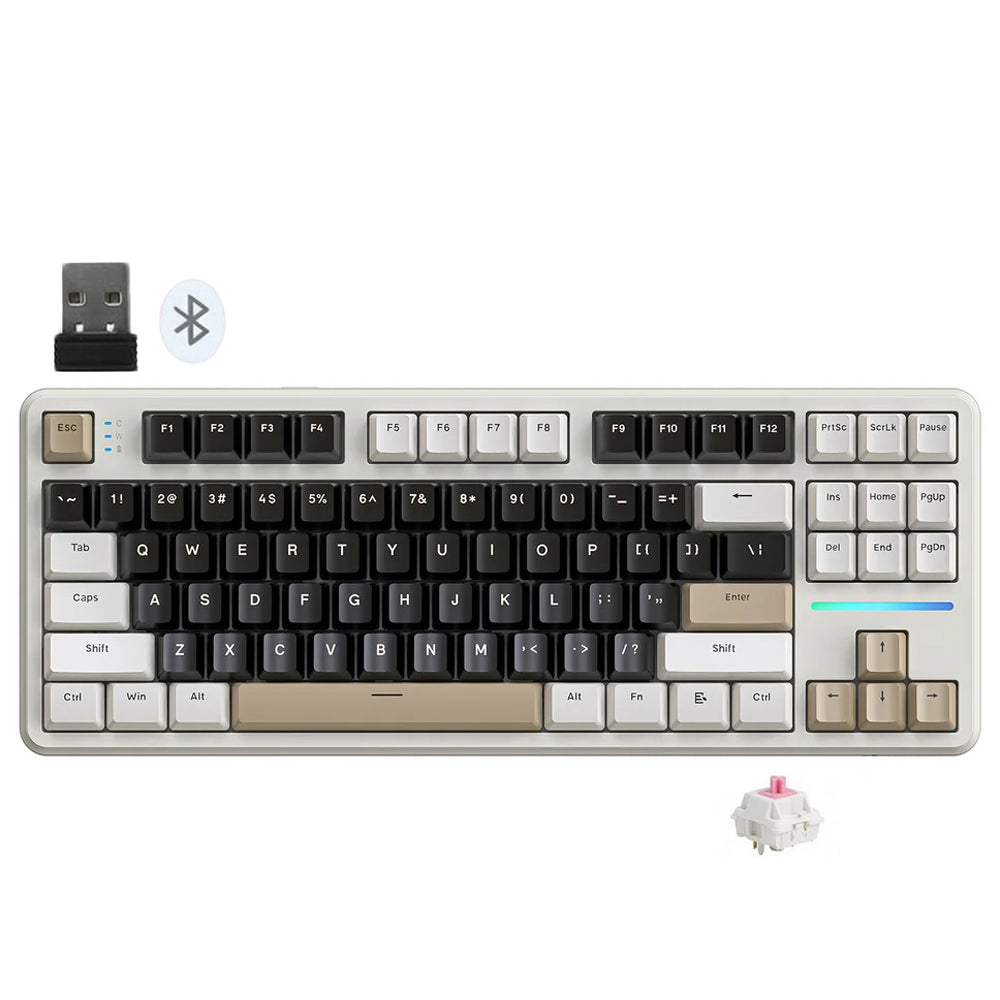Attack Shark X87 Pink Switch Triple Mode Rechargeable Bluetooth Wireless & Wired RGB Gaming Keyboard English & Arabic