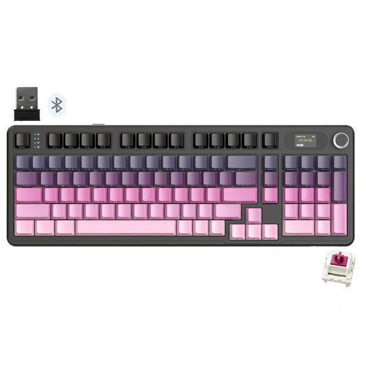 كيبورد أتاك شارك سلكي و لاسلكي بلوتوث ثلاثي الوضع قابل للشحن RGB جيمنج سويتش بلوبري إنجليزي وعربي X98PRO - اسود x بينك