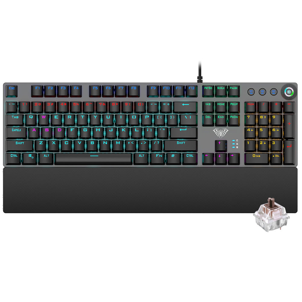 Aula Wind F2058 Brown Switch Wired Rainbow Gaming Keyboard English & Arabic