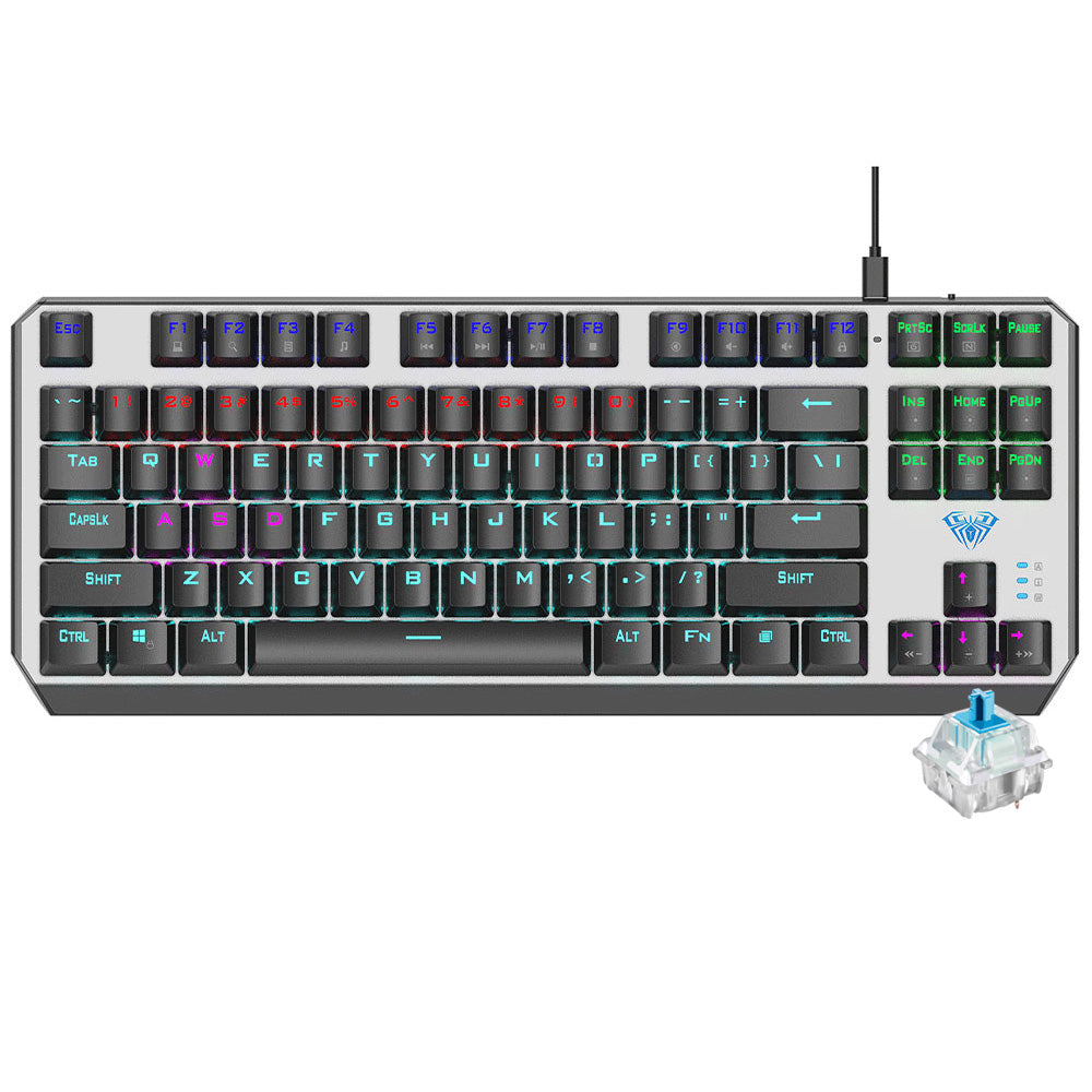 Aula Wind F2067 Blue Switch Wired Rainbow Gaming Keyboard English & Arabic - Gray