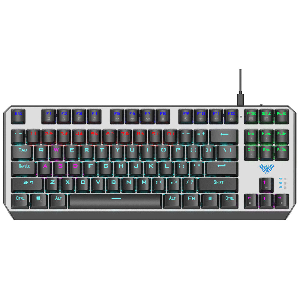 Aula Wind F2067 Blue Switch Wired Rainbow Gaming Keyboard English & Arabic - Gray