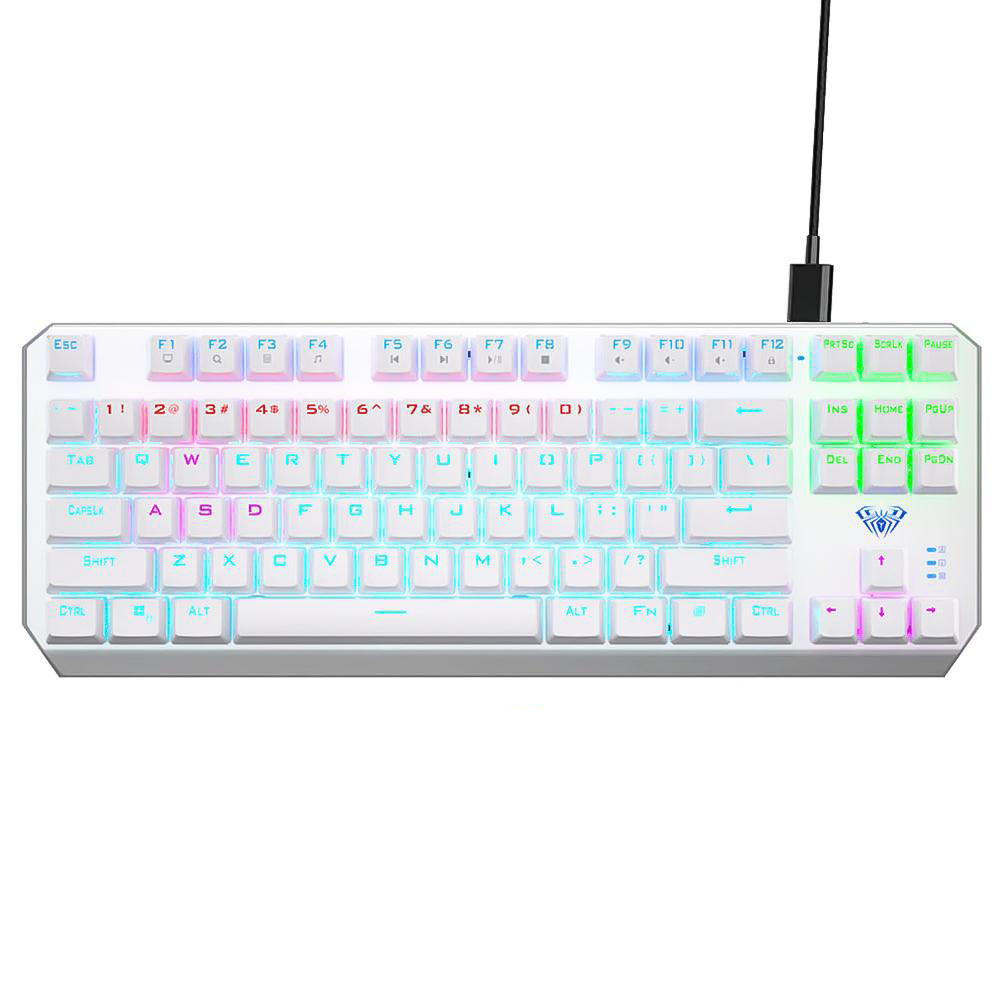 Aula Wind F3087 Blue Switch Wired Rainbow Gaming Keyboard English & Arabic - White