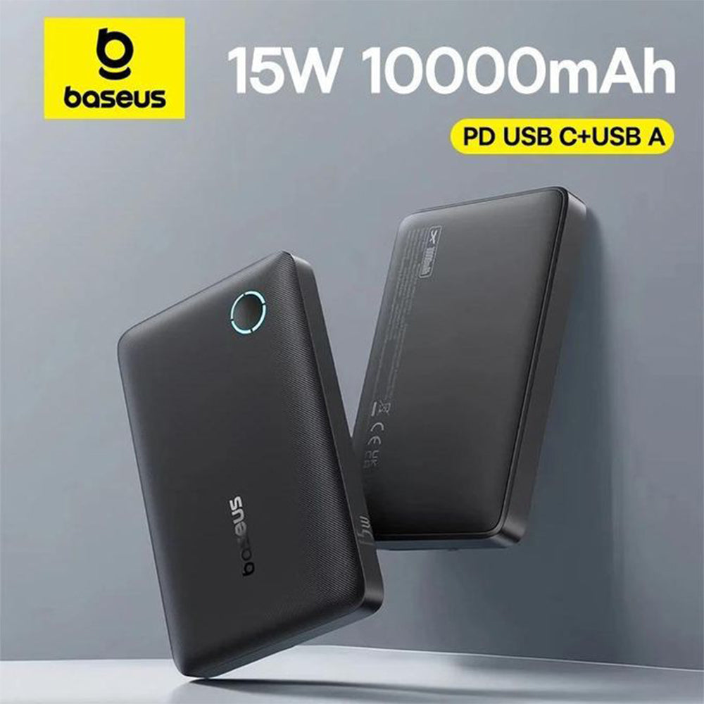 باور بانك باسيوس بمنفذ يو اس بي + تايب سي 15 وات 10000 مللي أمبير شحن سريع - EnerFill FP11 PPAP-1015-2 - اسود