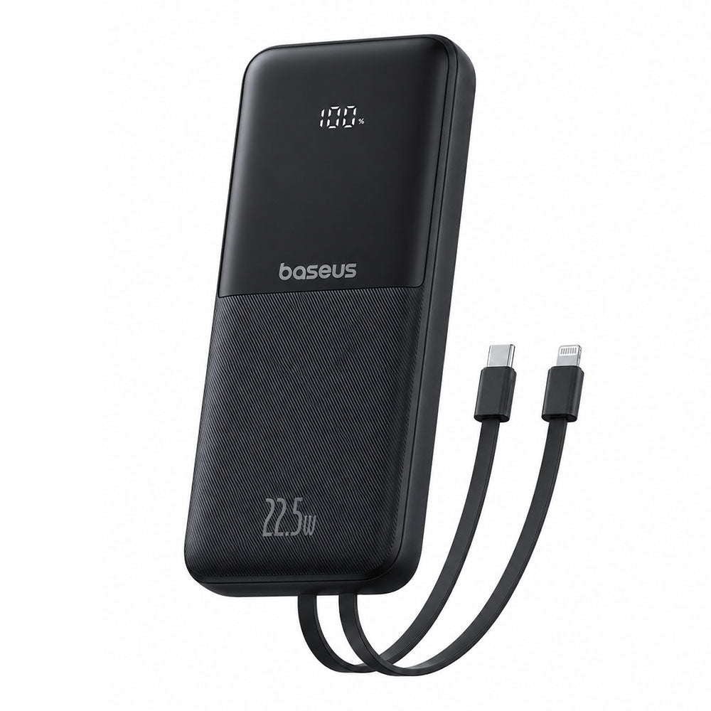 Baseus Lipow PPJP312 Power Bank USB + Type-C + Micro 22.5W Fast Charging 20000mAh Built-in 2 Cables - Black