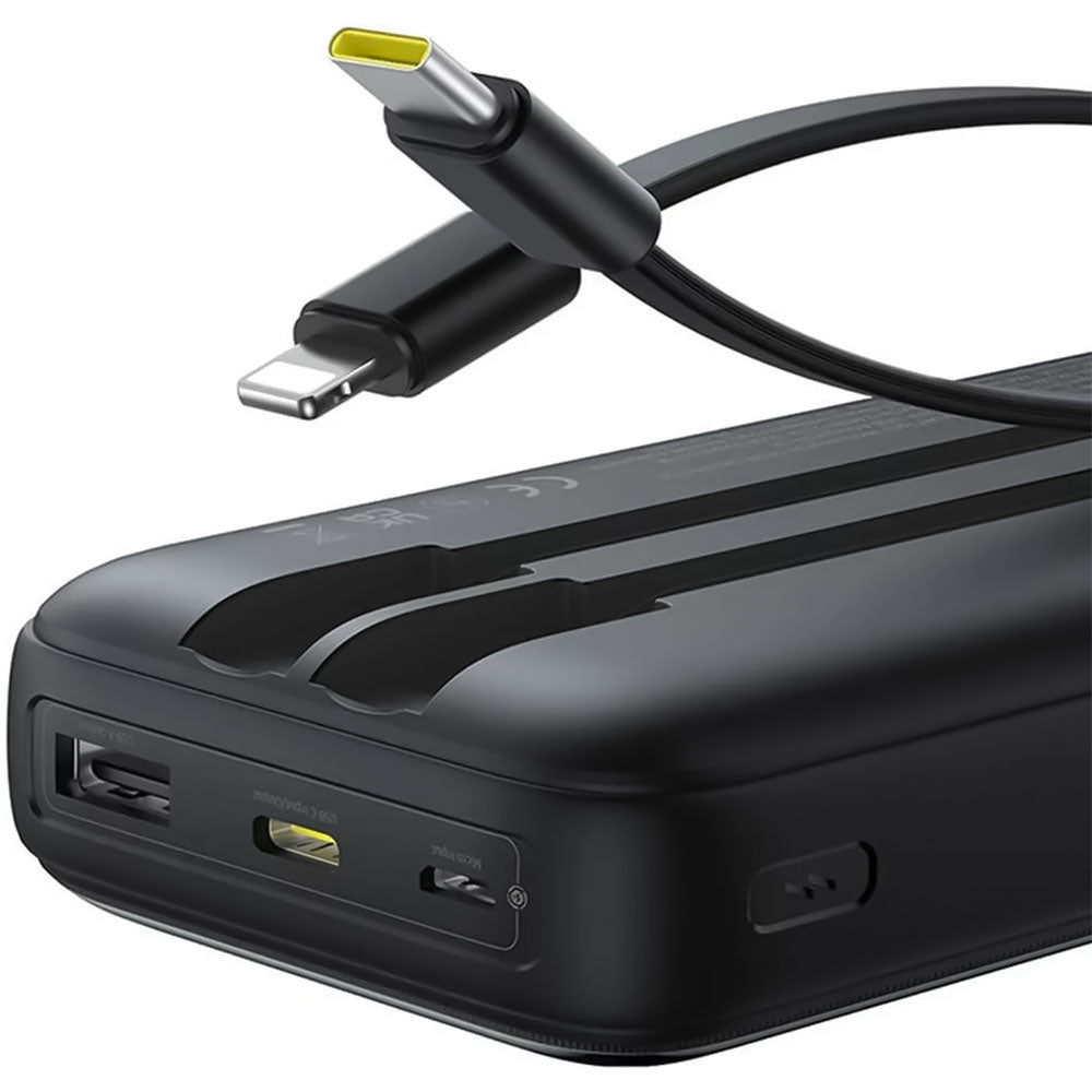 Baseus Lipow PPJP312 Power Bank USB + Type-C + Micro 22.5W Fast Charging 20000mAh Built-in 2 Cables - Black