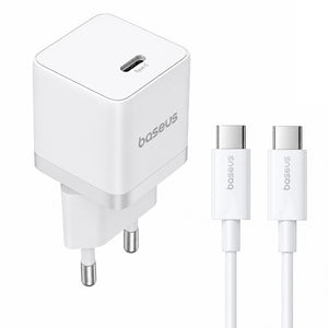 Baseus Palm CCZC20CE Mini Wall Charger PD Type-C + Type-C Cable 20W Fast Charging - White