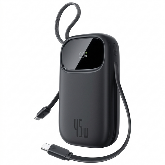 Baseus QPow 3 PPQD3-2040 Power Bank USB + Type-C 45W Fast Charging 20000mAh Built-in 2 Cables - Black