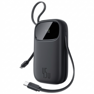 Baseus QPow 3 PPQD3-2040 Power Bank USB + Type-C 45W Fast Charging 20000mAh Built-in 2 Cables - Black