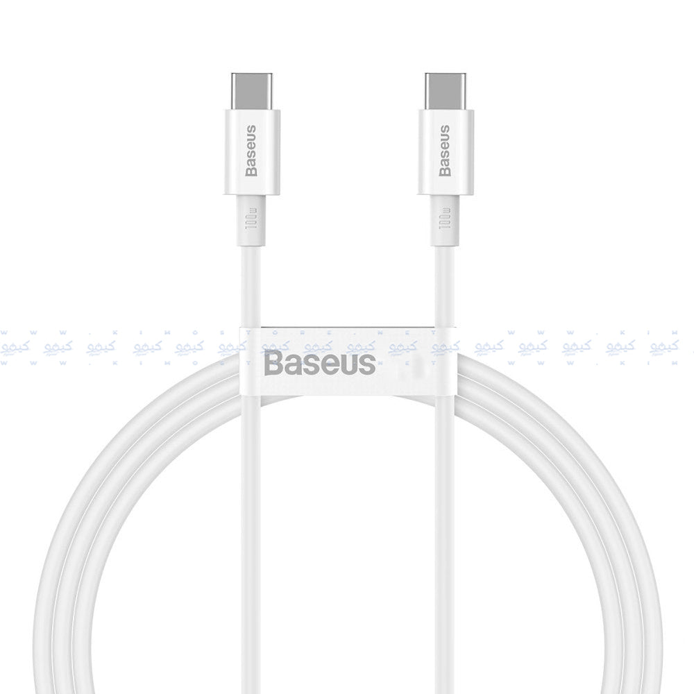 كابل شاحن موبايل باسيوس تايب سي إلى تايب سي بقوة 100 وات شحن سريع 2 متر Superior Series CATYS-C02 - أبيض