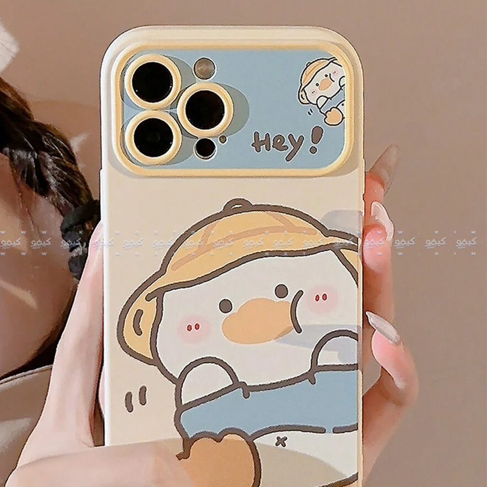 كفر موبايل ناعم بتصميم بطة بقبعة بيج