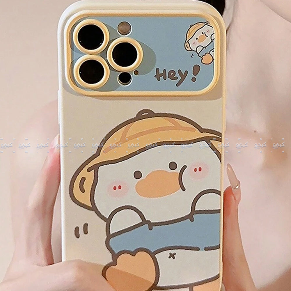 كفر موبايل ناعم بتصميم بطة بقبعة بيج