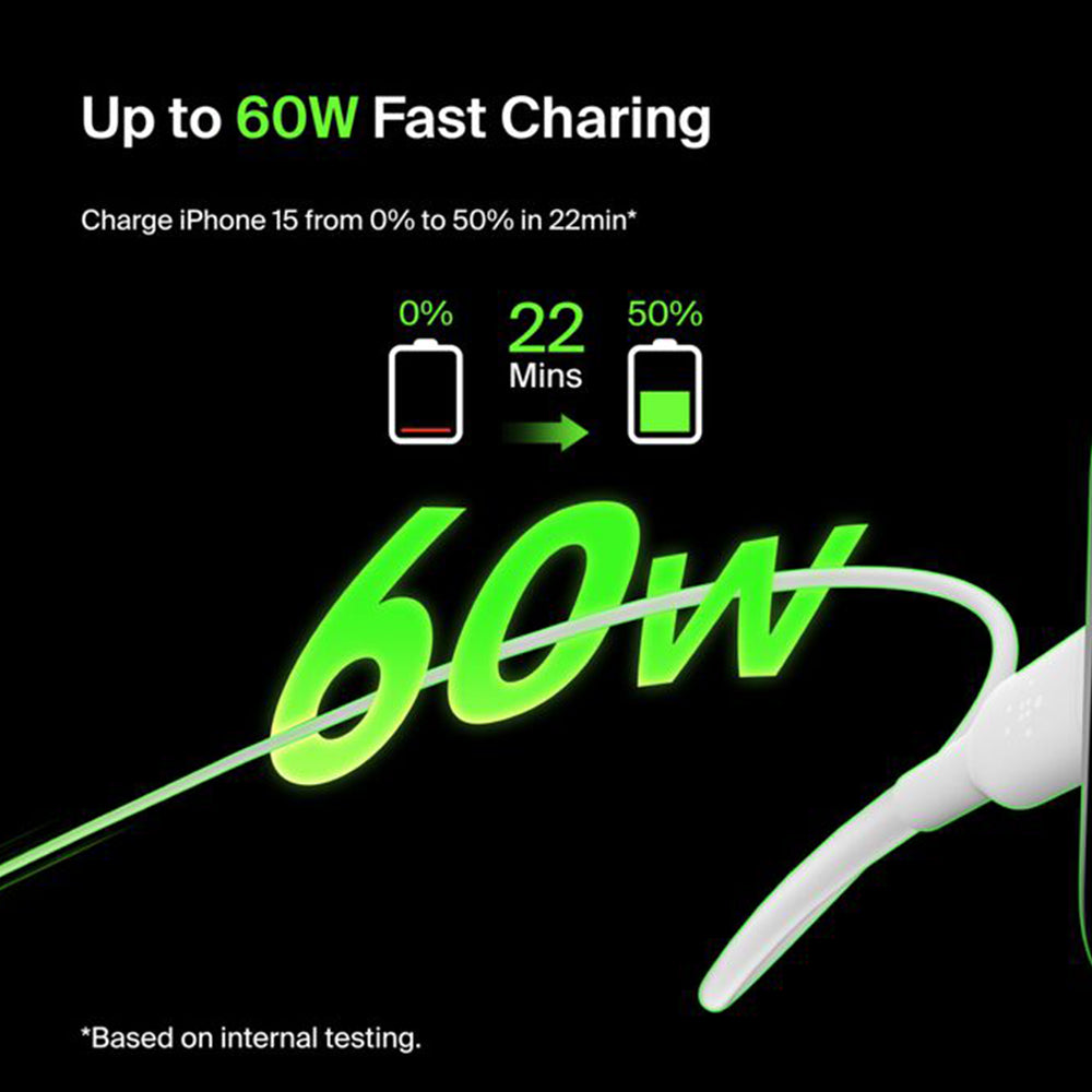 Belkin CAB003 Type-C To Type-C Cable 60W Fast Charging 1m - White