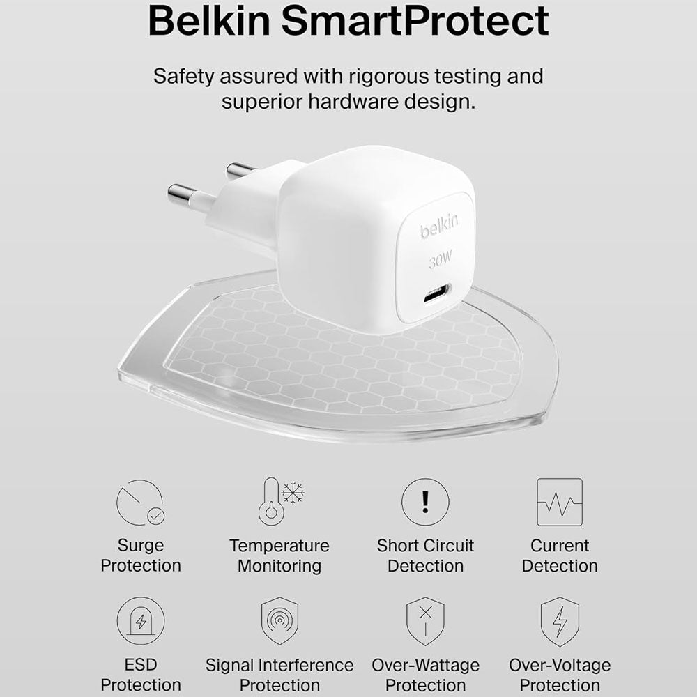 Belkin WCA008KQV2 Wall Charger Type-C + Type-C Cable 30W Fast Charging - White