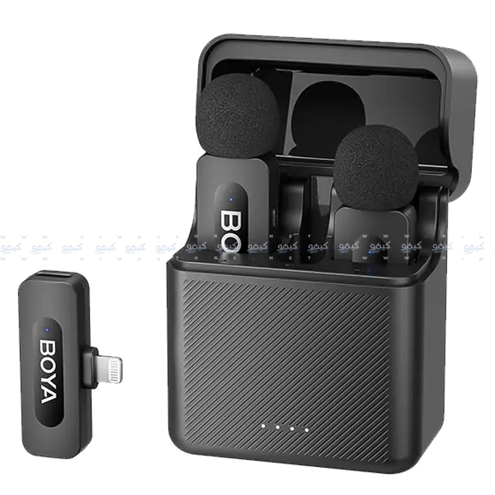 نظام ميكروفون بويا لاسلكي ثنائي القناة بمنفذ لايتنينج 2.4 جيجاهرتز BY-V3 - أسود