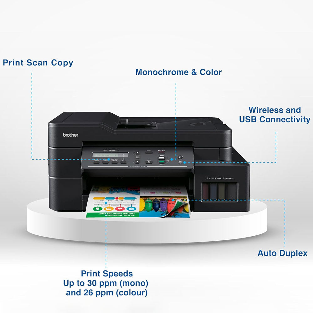 طابعة براذر DCP-T820DW انك جيت الكل في واحد لاسلكية الوان (طباعة - نسخ - مسح ضوئي)