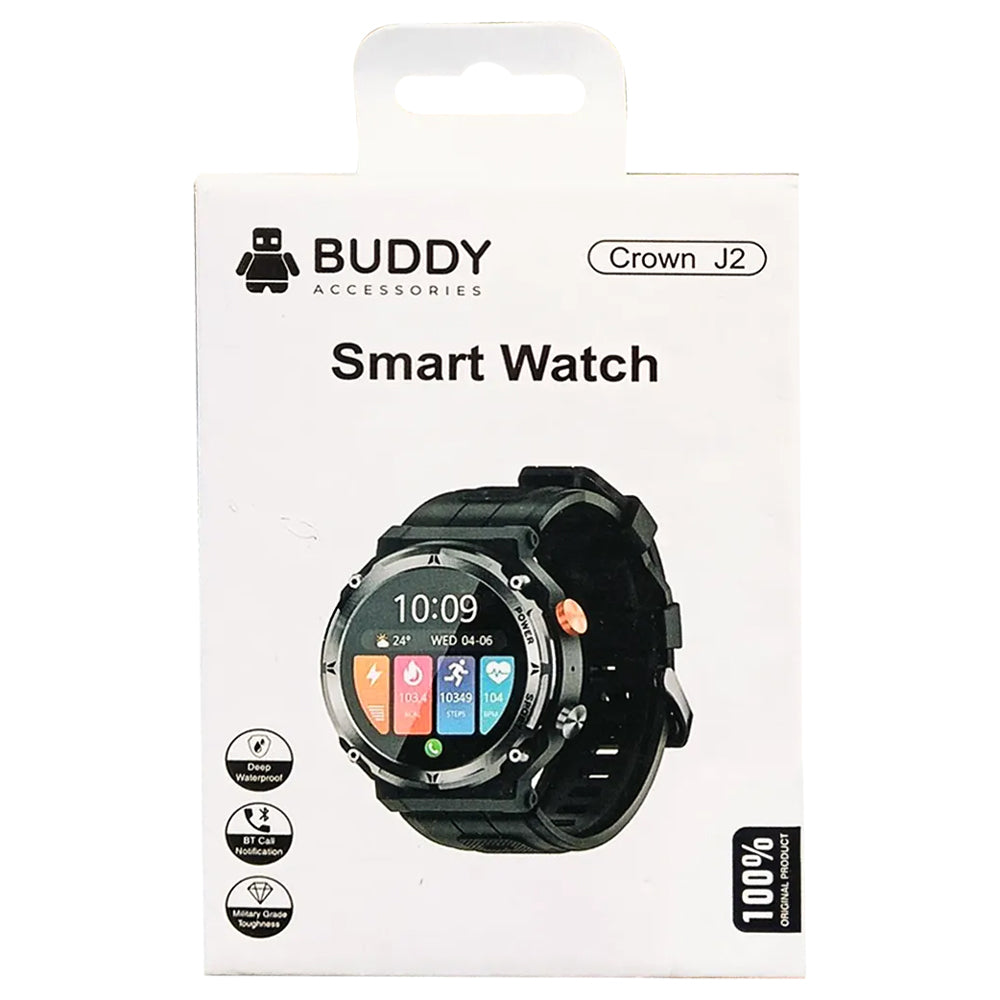 Buddy Crown J2 Smart Watch Black Case With Black Silicone Strap