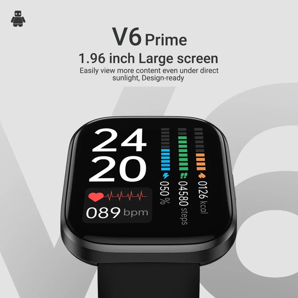 ساعة سمارت بادي Prime V6 هيكل أسود مع سوار سيليكون أسود