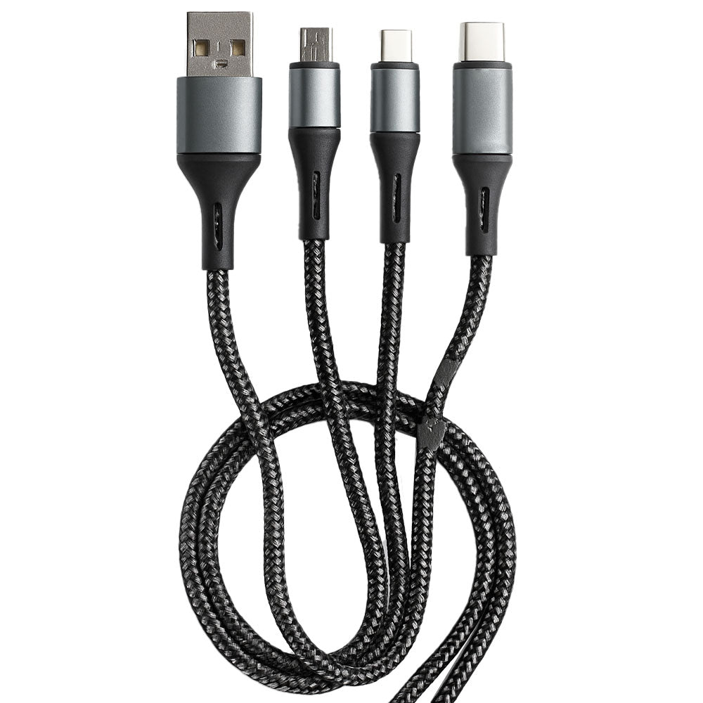 Cougar LM USB To (Type-C + Lightning + Micro) 3in1 Cable 3.1A Fast Charging 1.2m - Black