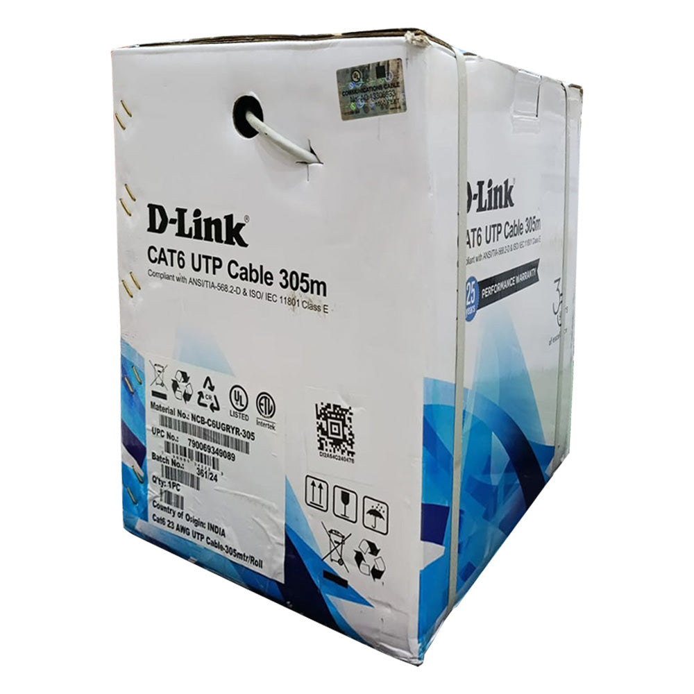 كابل نت وورك دي لينك 305 متر 23AWG Cat6 UTP - رمادي