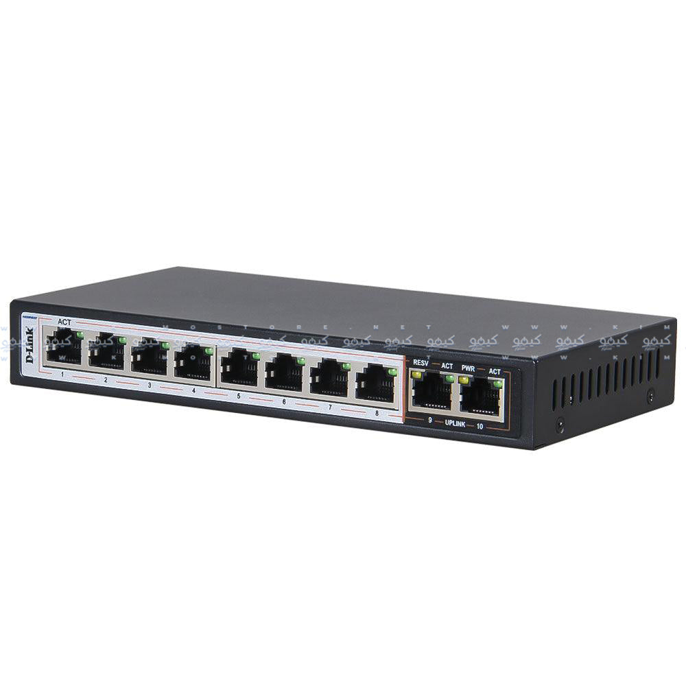 سويتش دي لينك 8 منافذ 100/10 ميجابت في الثانية PoE + منفذين (RJ45) 100/10 ميجابت في الثانية DES-F1010P-E/B Unmanaged Desktop