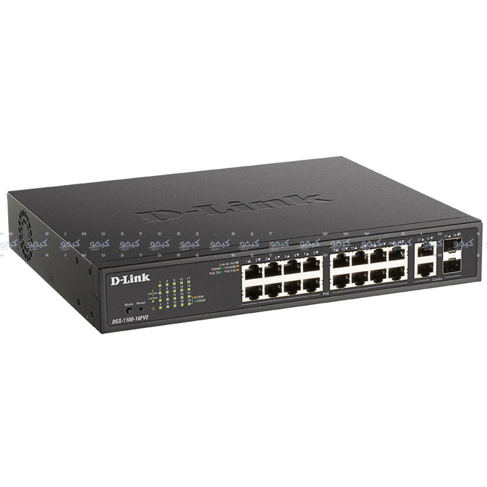 D-Link DGS-1100-18PV2 Smart Managed Desktop Switch 16 Ports PoE 10/100/1000Mbps + 2 Ports SFP 10/100/1000Mbp