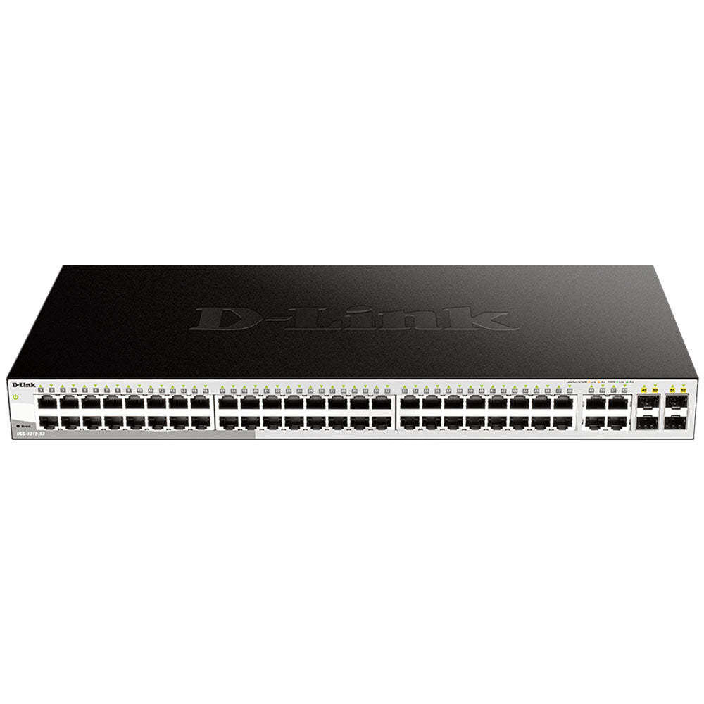 سويتش دي لينك سمارت 48 منفذ 1000/100/10 ميجابت في الثانية PoE + 4 منافذ (RJ45) 10/100/1000 ميجابت في الثانية + 4 منافذ (SFP) 10/100/1000 ميجابت في الثانية DGS-1210-52 Managed