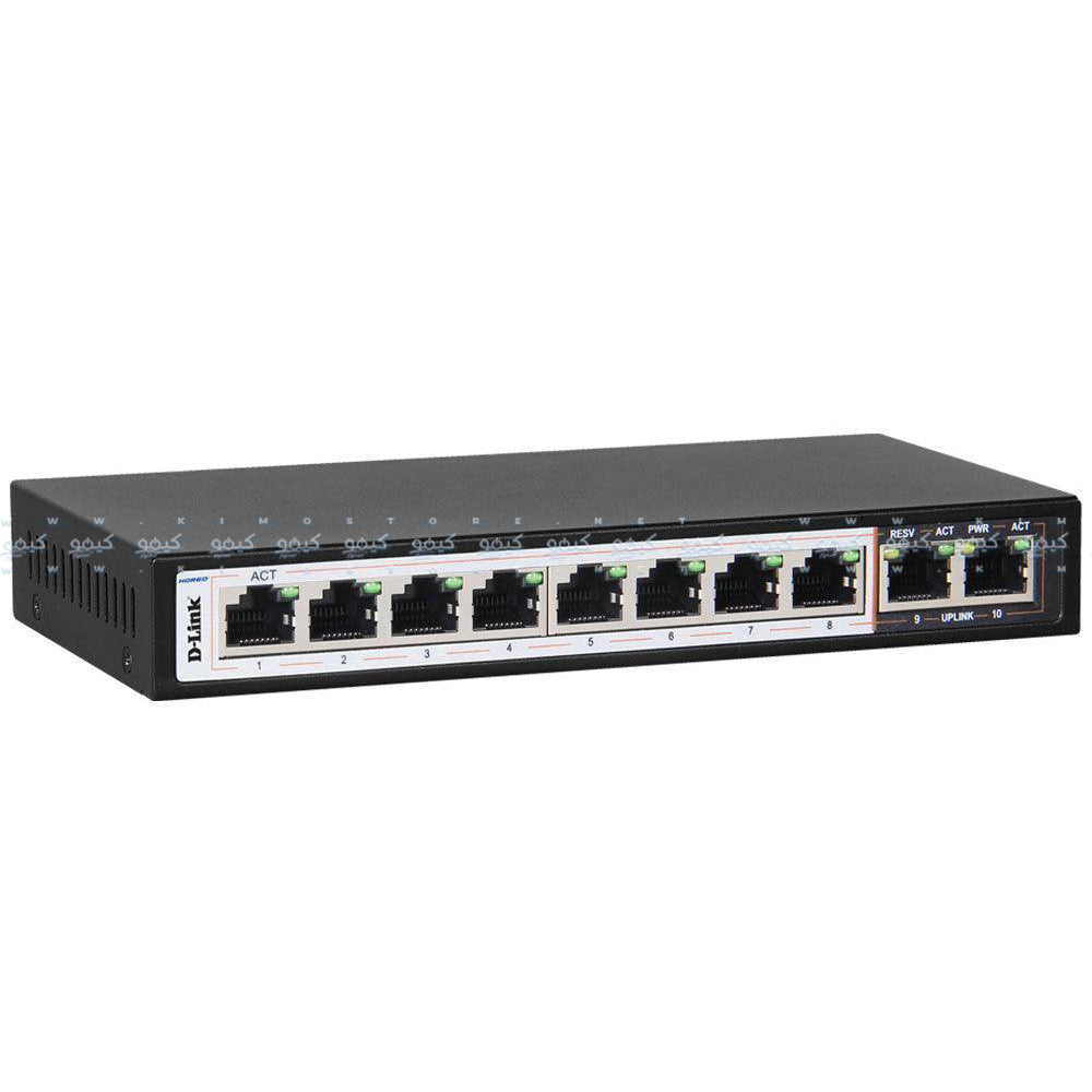 D-Link DGS-F1010P-E Unmanaged Desktop Switch 8 Ports PoE 10/100/1000Mbps + 2 Ports RJ45 10/100/1000Mbps Uplink