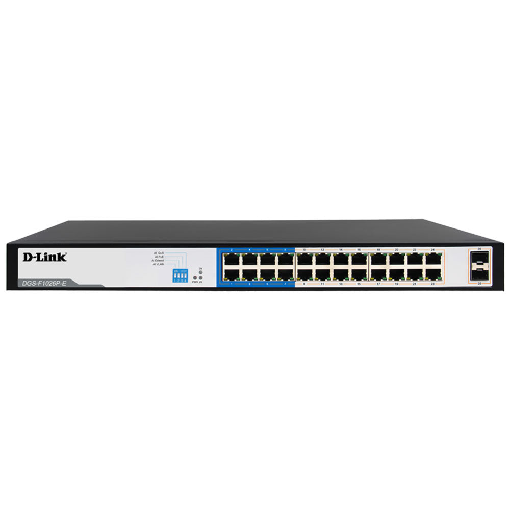 D-Link DGS-F1026P-E Unmanaged Rackmount PoE Switch 24 Port 10/100/1000Mbps + 2 Port Gigabit SFP 250W