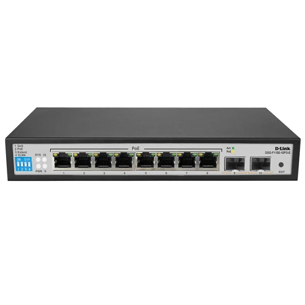 D-Link DGS-F1100-10PS-E Smart Managed Desktop Switch 8 Ports PoE 10/100/1000Mbps + 2 Ports SFP 10/100/1000Mbps 96W