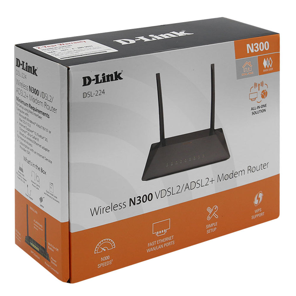 راوتر دي لينك 4 منافذ 2 انتينا 300 ميجابايت في ثانية +DSL-224 VDSL2/ADSL2