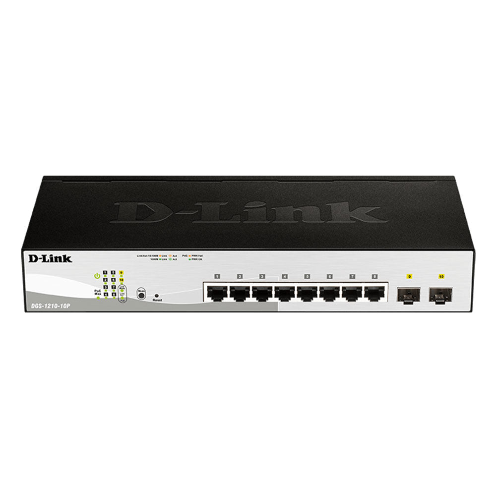 D-Link DGS-1210-10P Smart Managed Rackmount Switch 8 Port PoE 10/100/1000Mbps + 2 Port Gigabit SFP 65W